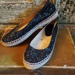 Jimmy Choo-Pow Back glitter Espadrilles, sz 37.5